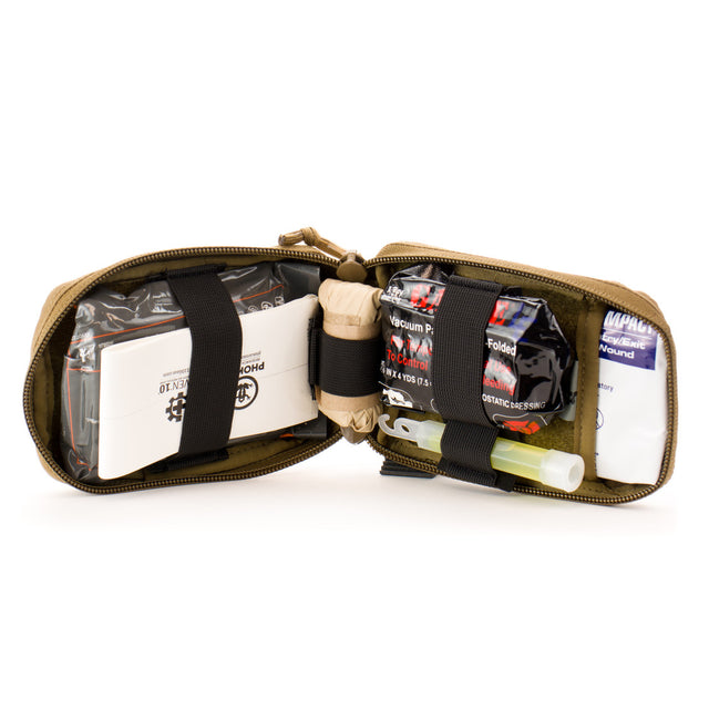 MOLLE mounted medical kit. Small durable IFAK. Duty grade med kit for Law enforcement, SWAT, and Military.